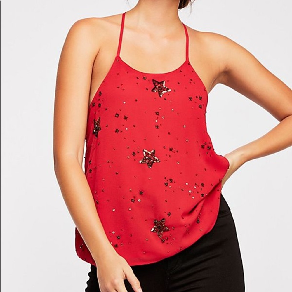 ✨Free people red star embellished tank top